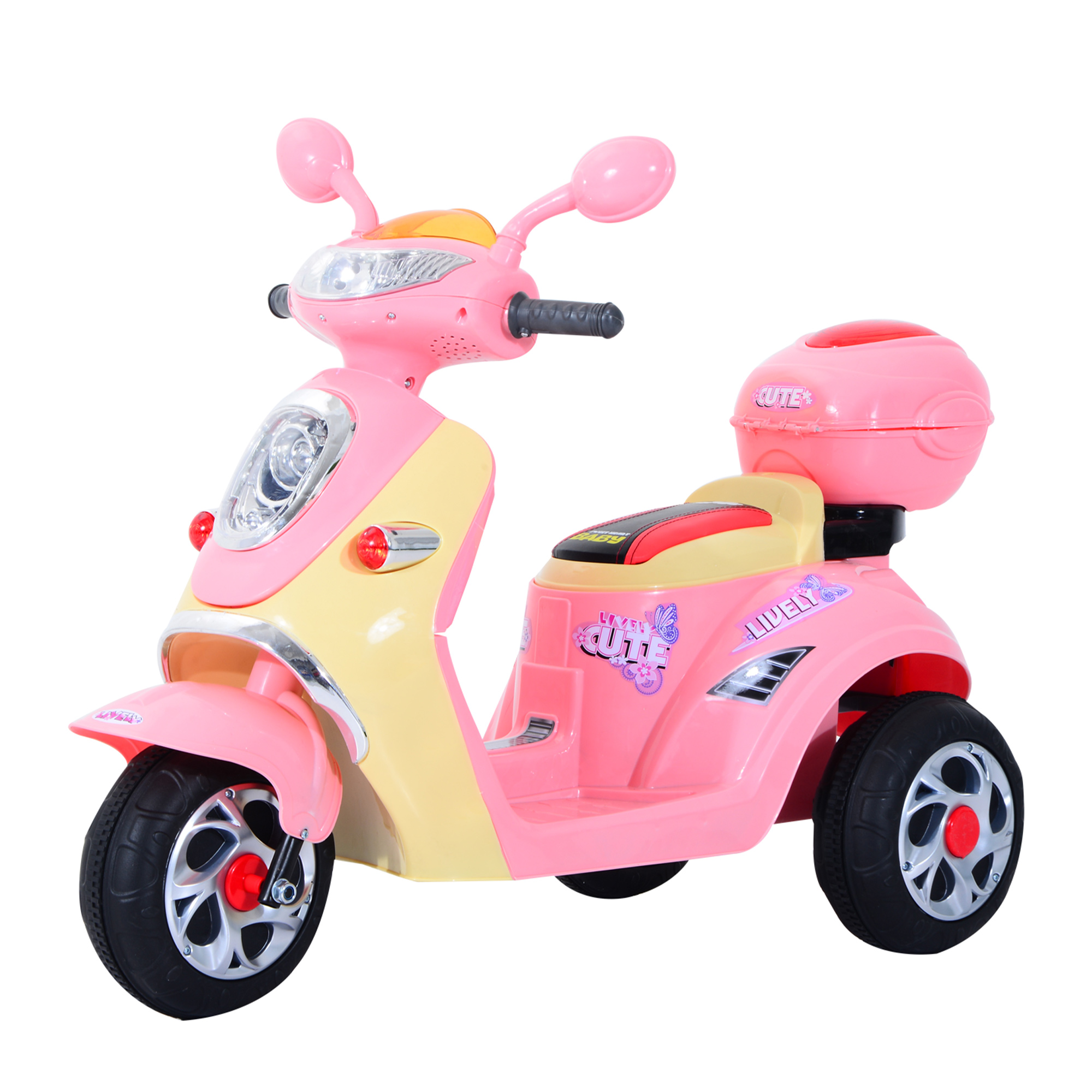 Tricycle Électrique Enfant, Moto 6v Rose Et Jaune, Véhicule Pour Enfants En Métal Et Pp, 108x51x75cm