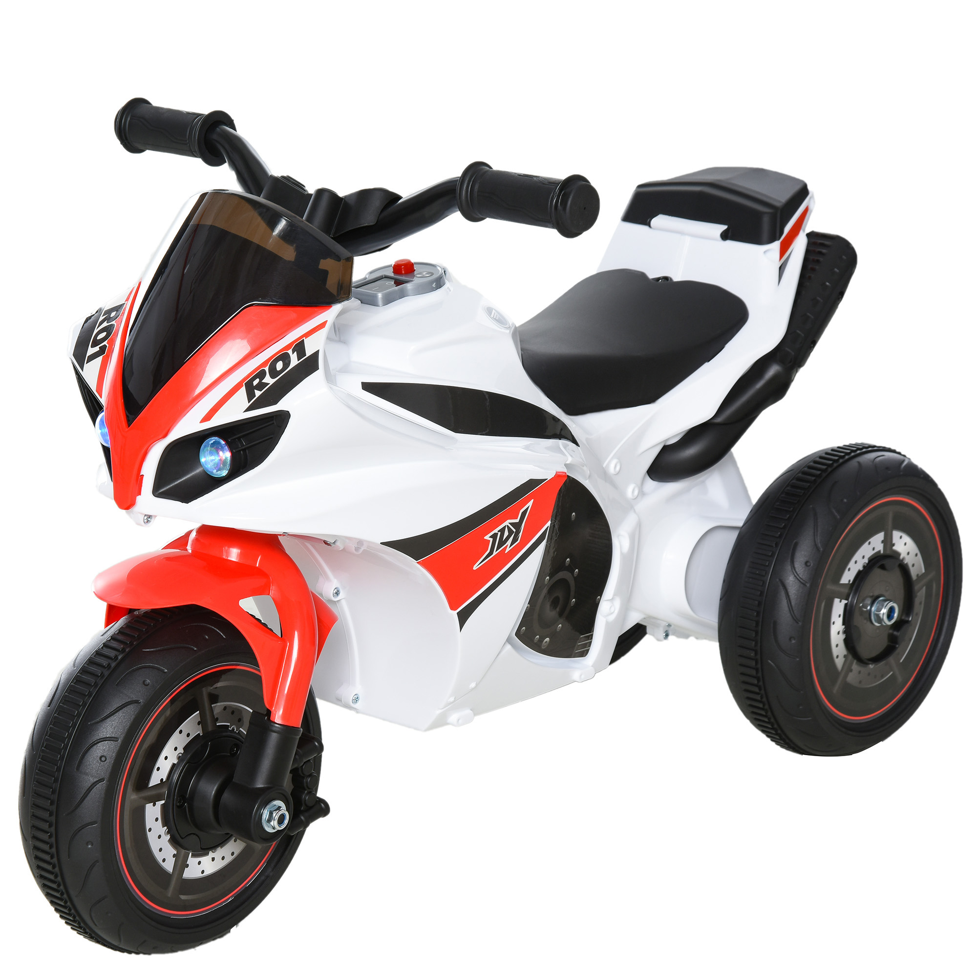 Drago Tricycle Enfant, Moto Bébé Avec Musique Et Lumières, 18-36 Mois, Charge Max 20 Kg, Blanc Et Rouge