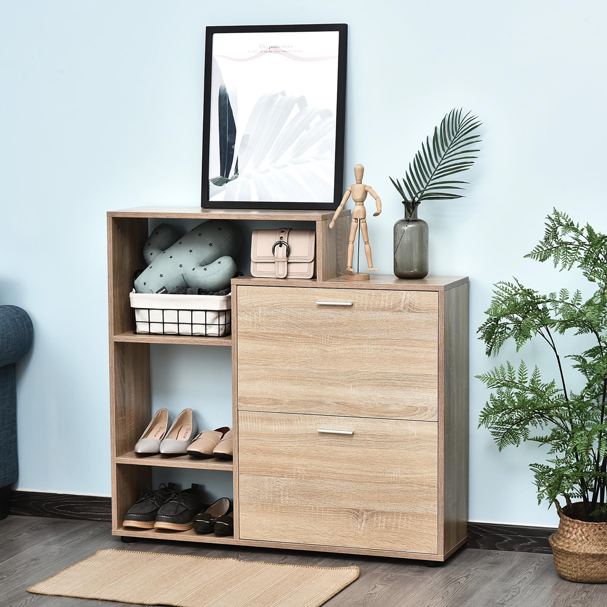 Schuhregal, Modernes Design, Elegant Und Platzsparend, Für 20 Paar Schuhe, Mit Holztür, 101,5 X 25,5 X 98 Cm