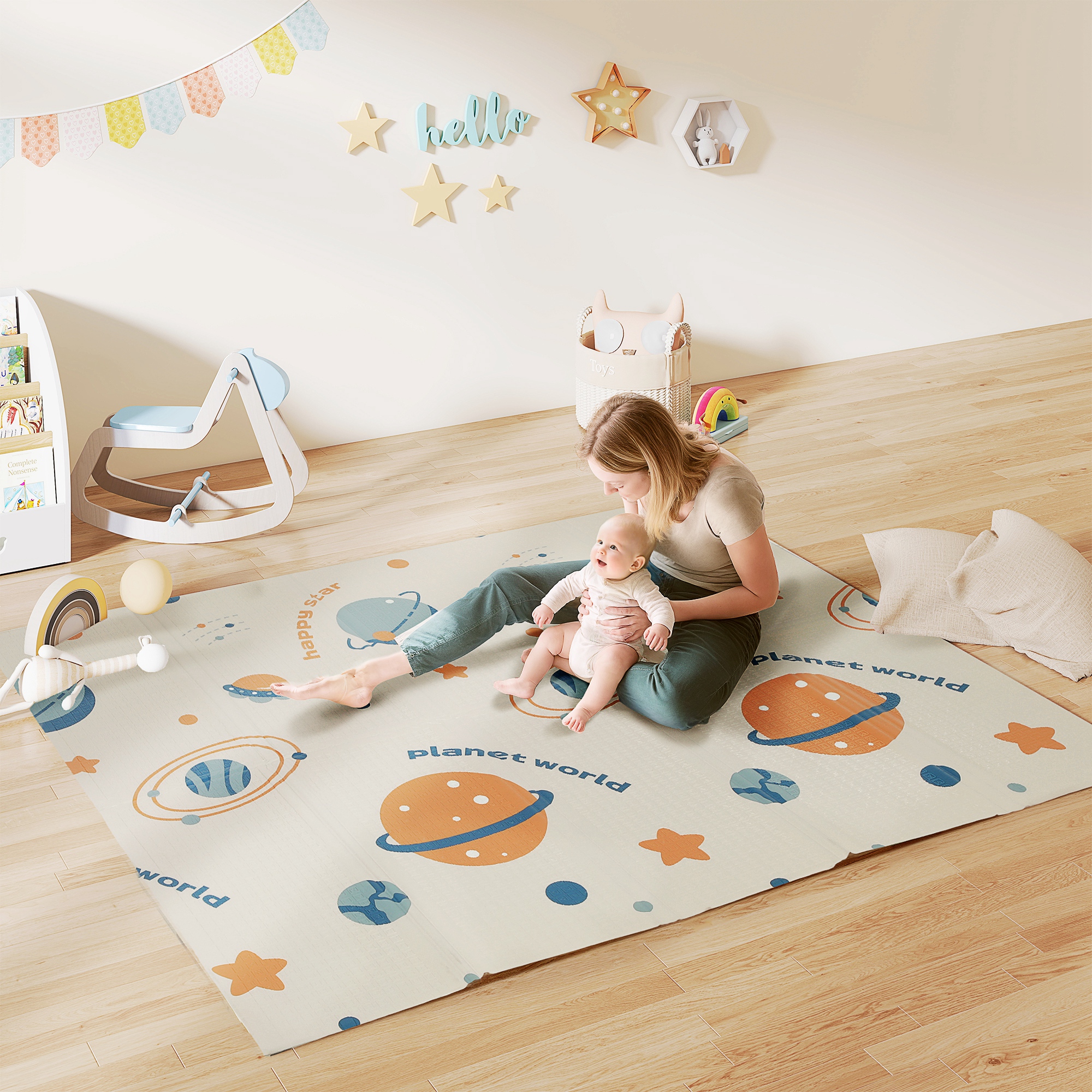 Weltraum-spielmatte Für Kinder Von 0 Bis 6 Jahren Mit Wasserfester, Mehrfarbiger Xpe-oberfläche, 196 X 176 X 1,5 Cm