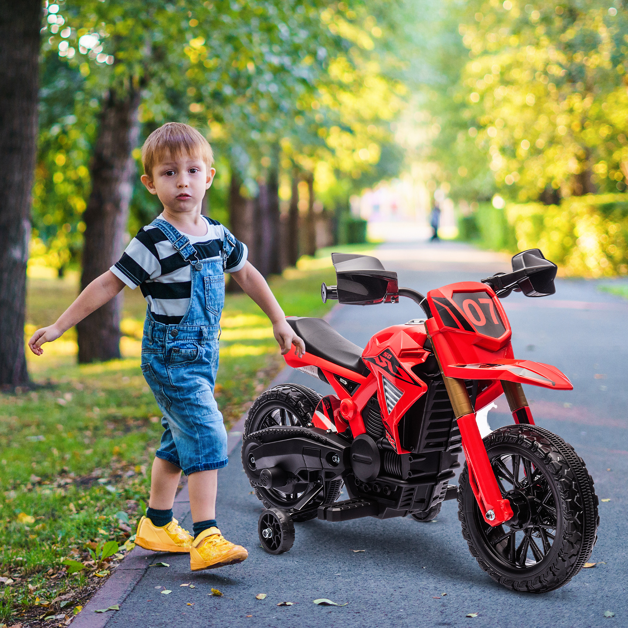 Elektromotorrad Für Kinder Von 3–8 Jahren, 6-v-akku, 2 Motoren, Hupe Und Stützräder, 30 Kg Tragkraft, Rot