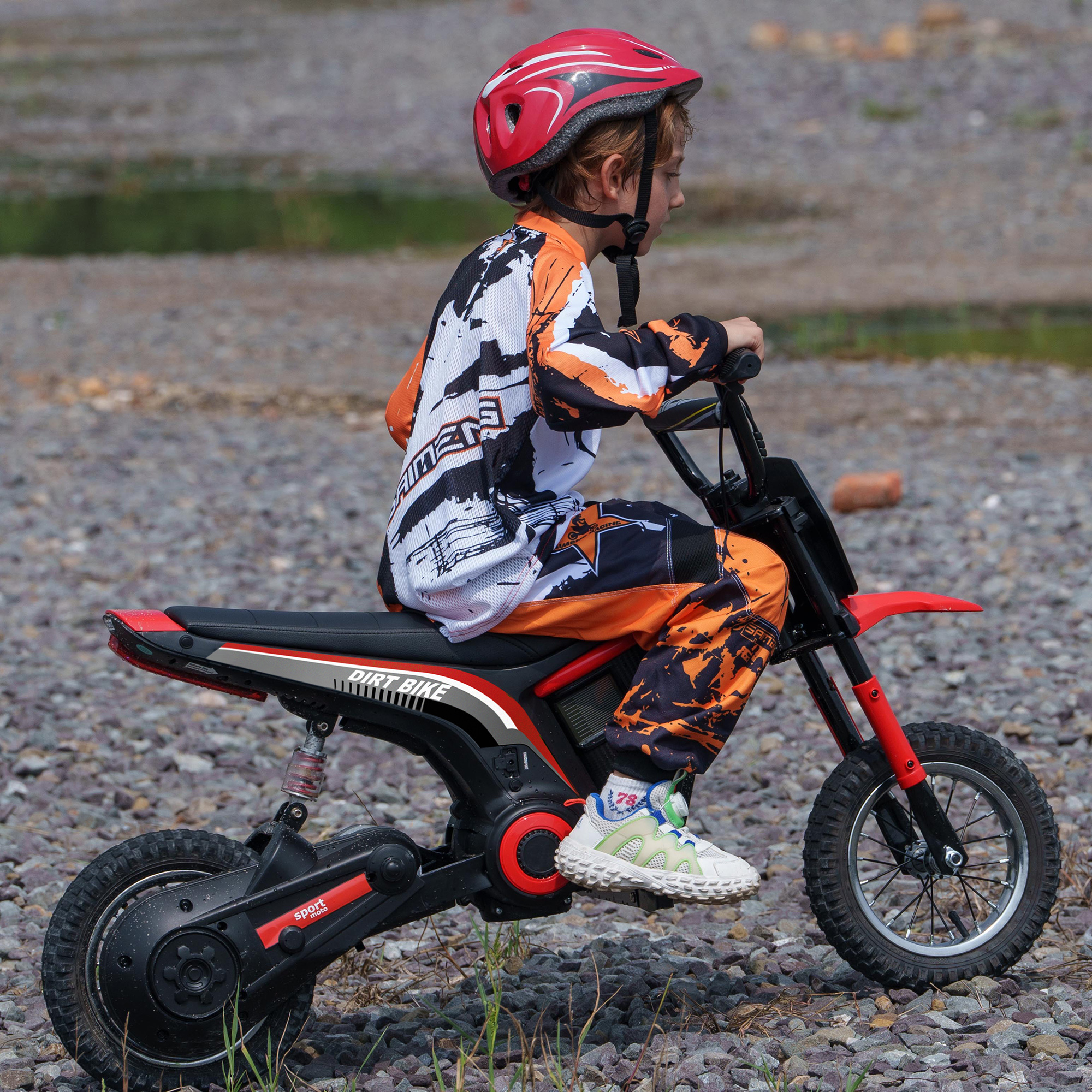 Elektrisches Kindermotorrad Mit Manuellem Gasgriff, 2 Geschwindigkeiten (8–16 Km/h), Für Kinder Von 8 Bis 12 Jahren, Rot