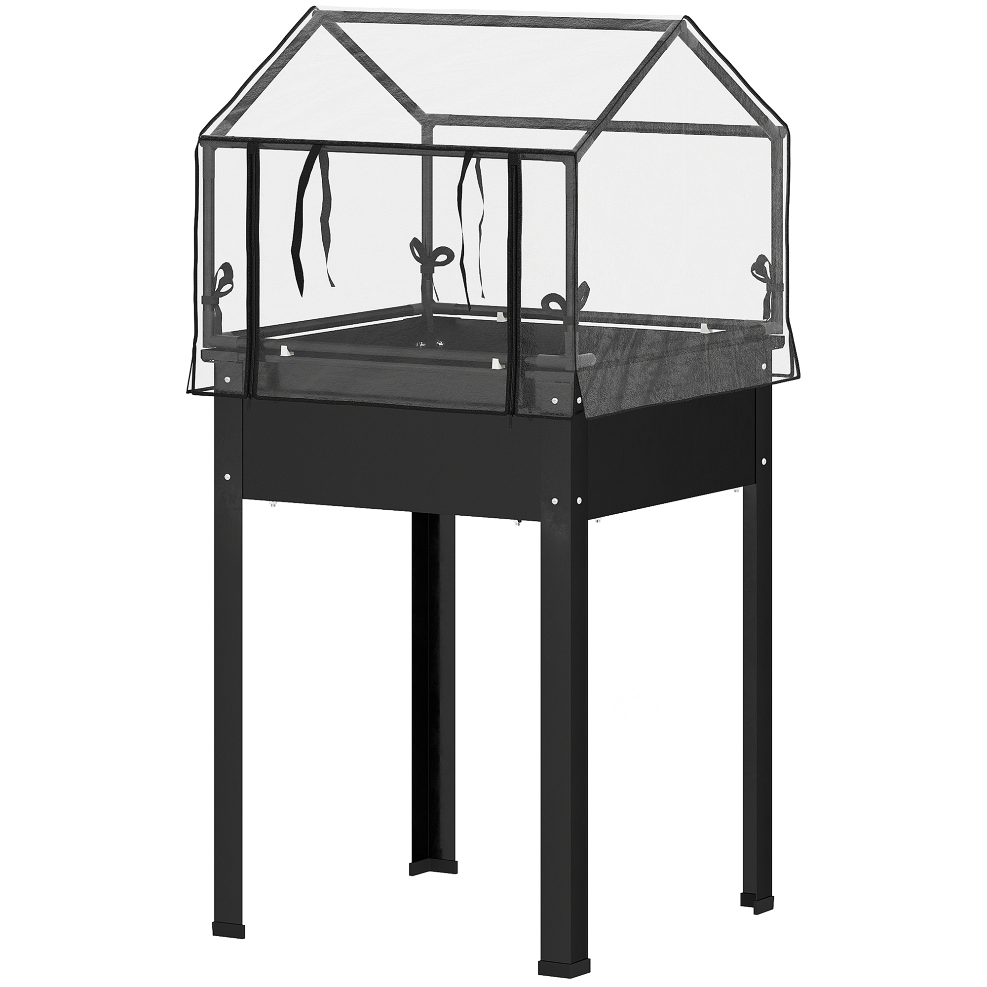 Carré Surélevé Avec Toit De Serre, Bac De Culture Surélevé Avec Trous De Drainage, 60 X 60 X 120 Cm, Noir