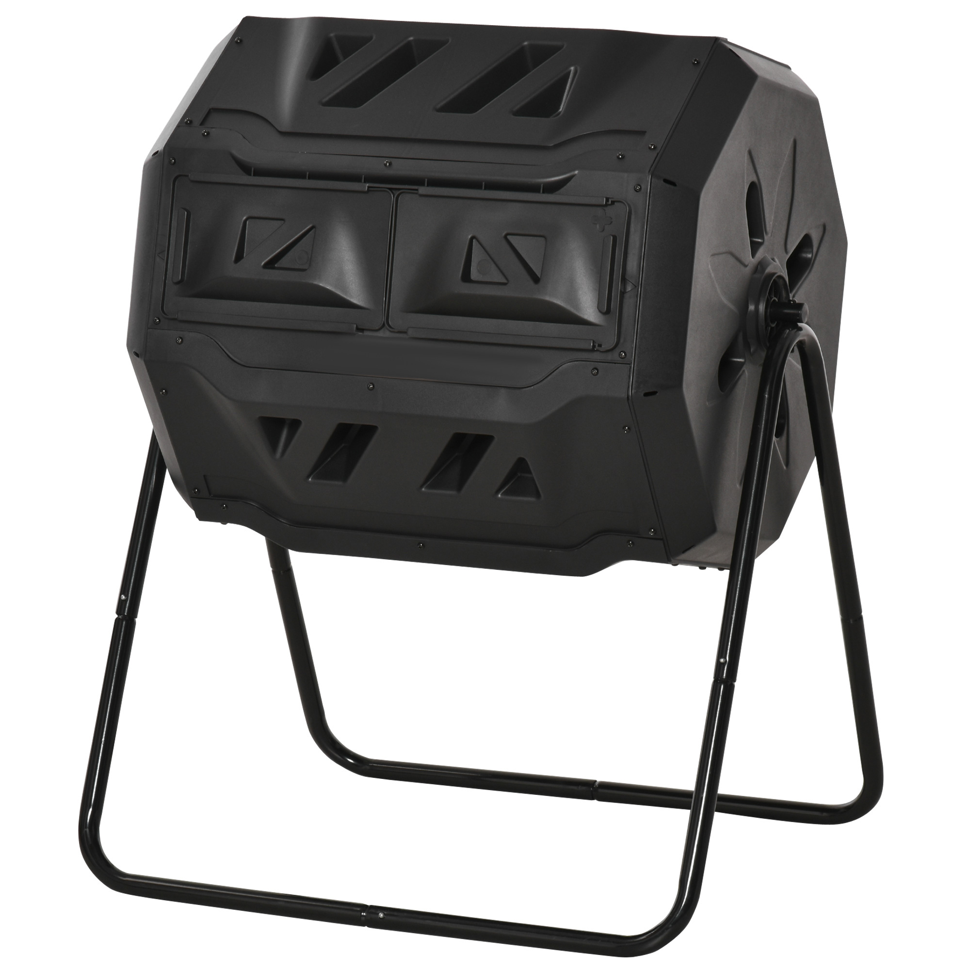 Composteur Rotatif Double Compartiment 160 L, Noir, 71 X 65 X 96 Cm, Bac À Compost À 2 Bacs