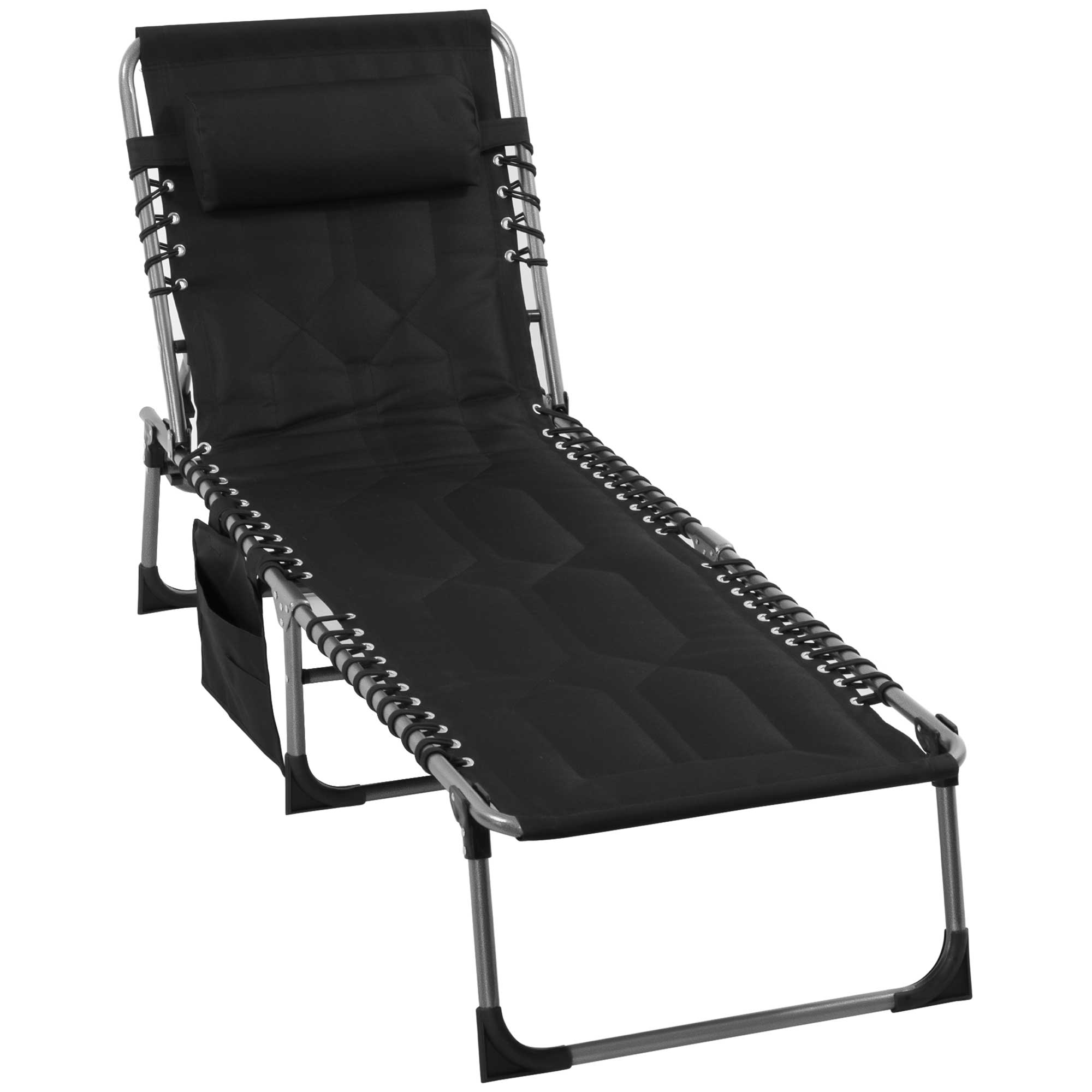 Lit De Sol Pliant Pour Jardin Avec Appuie-tête, Poche Latérale, Chaise Longue À Dossier Réglable 5 Positions, Lit De Camping Résistant Aux Intempéries, Capacité Jusqu’à 130 Kg, Pour Jardin, Plage, Pis