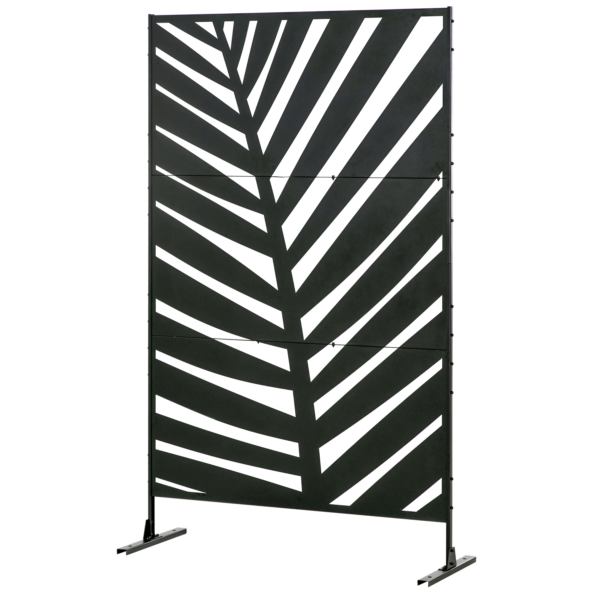Écran Extérieur, Cadre En Acier Peint, Motif Silhouette De Feuilles De Palmier, 1,2 X 2 M, Noir