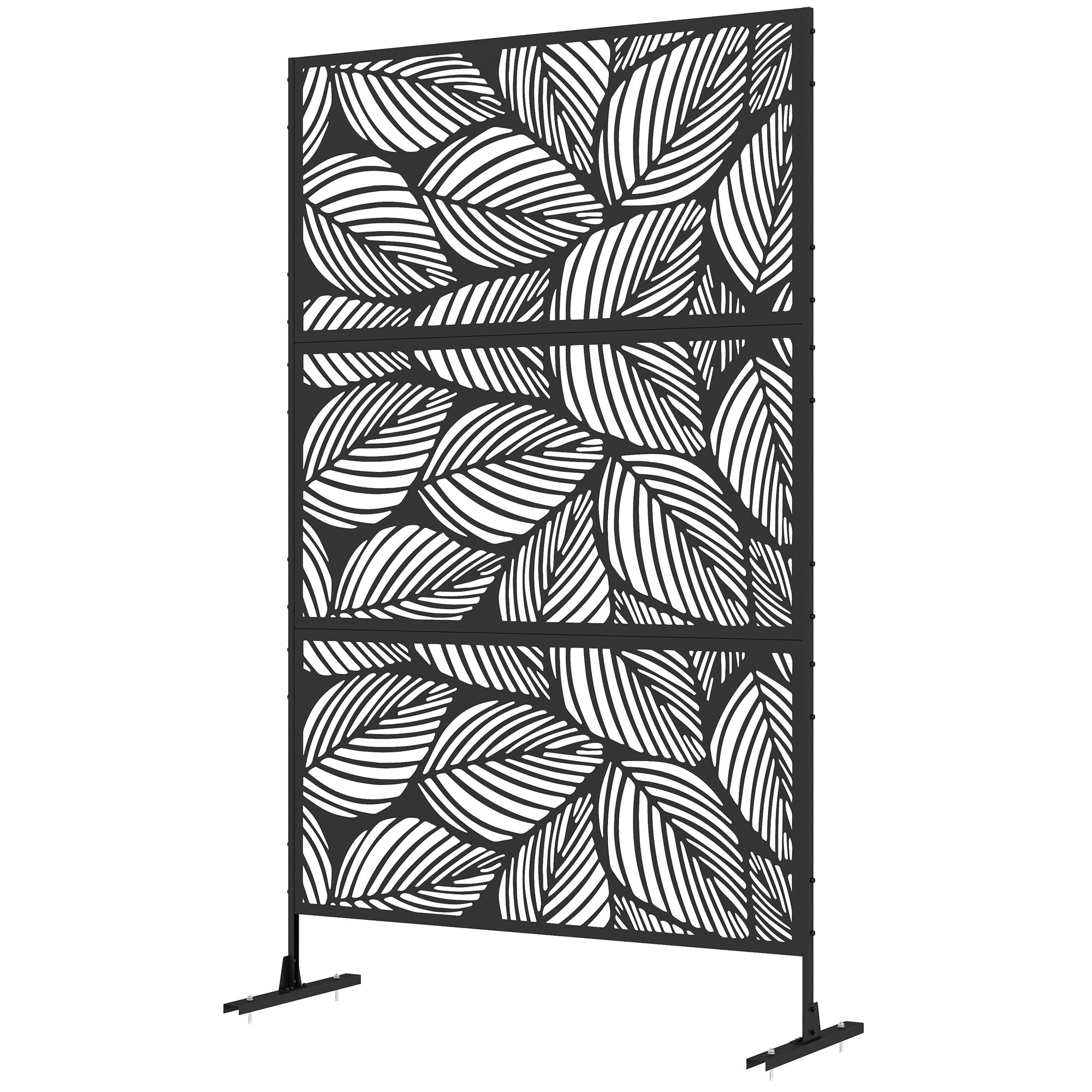 Panneau De Jardin En Métal Noir, Séparateur De Massif À Motif Floral, 122 X 45 X 198 Cm, Clôture Décorative Extérieure
