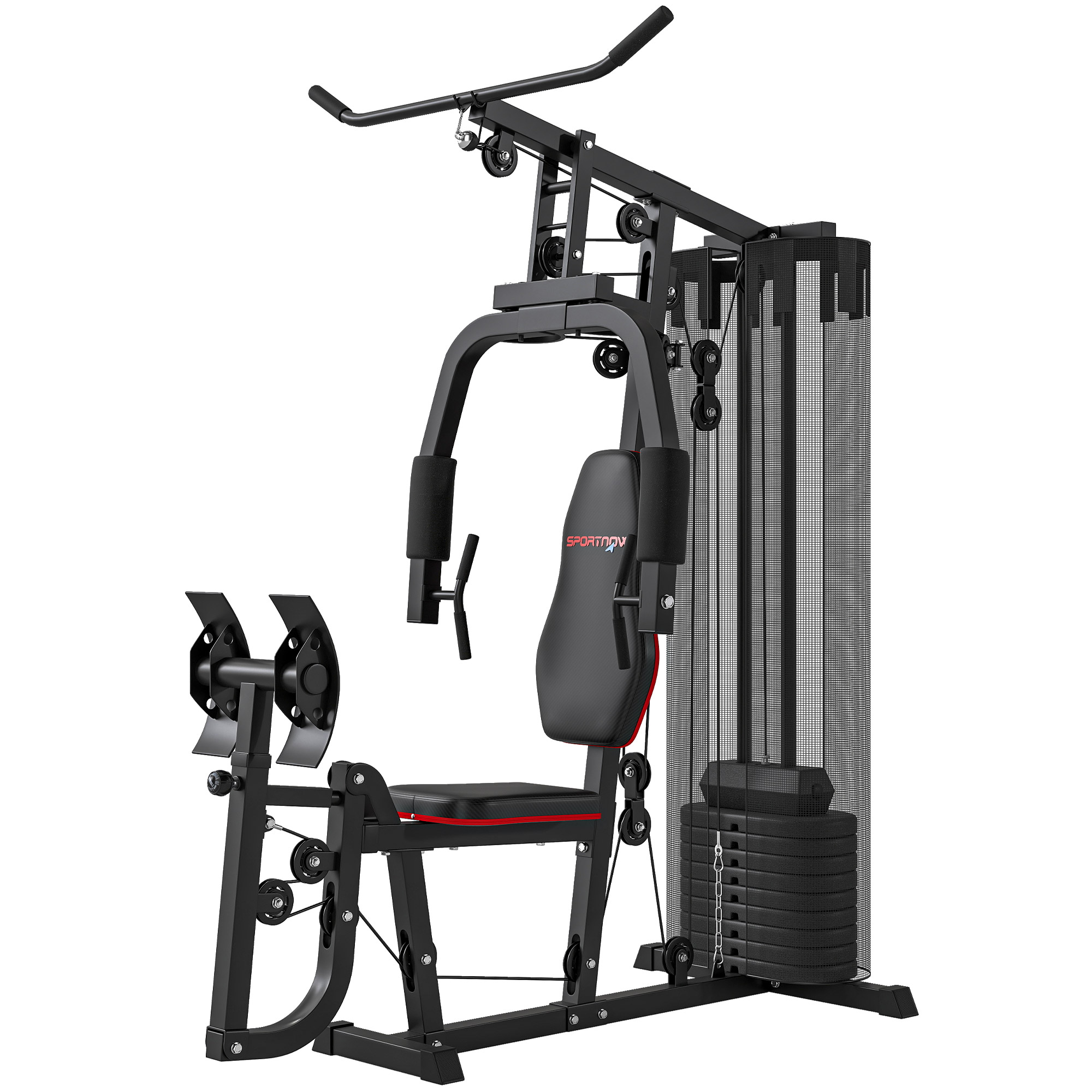 Station De Musculation Avec 45 Kg De Poids, Tirage Câble, Station Pectoraux Et Presse Jambes Pour Entraînement Polyvalent