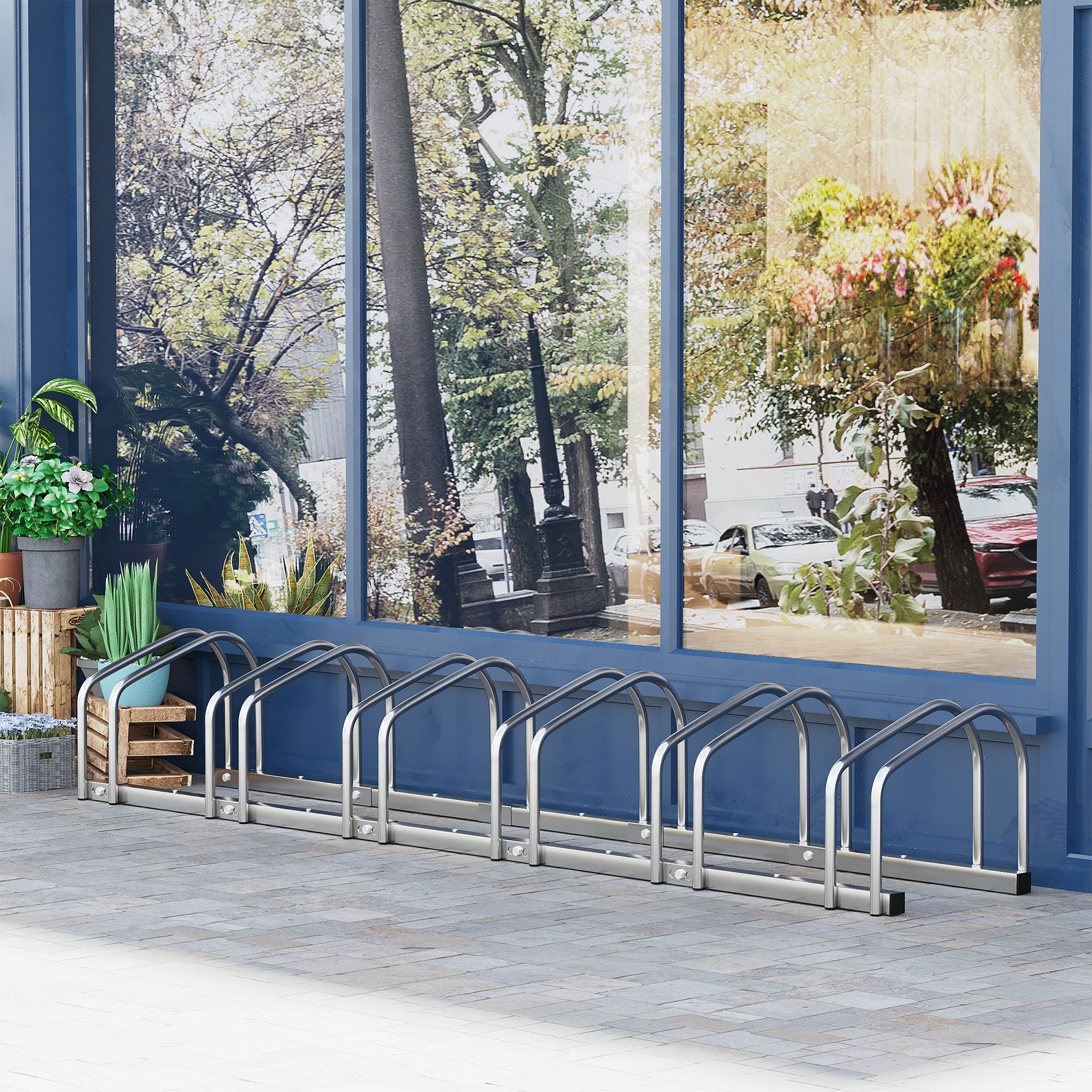 Fahrradständer Für 6 Fahrräder, Fahrradaufbewahrung, Reifenhalterung, 65-mm-reifen, Boden- Oder Wandmontage, Für Kinder-mountainbikes Und Bmx-räder, 179 X 33 X 27 Cm, Silberfarbener Stahl