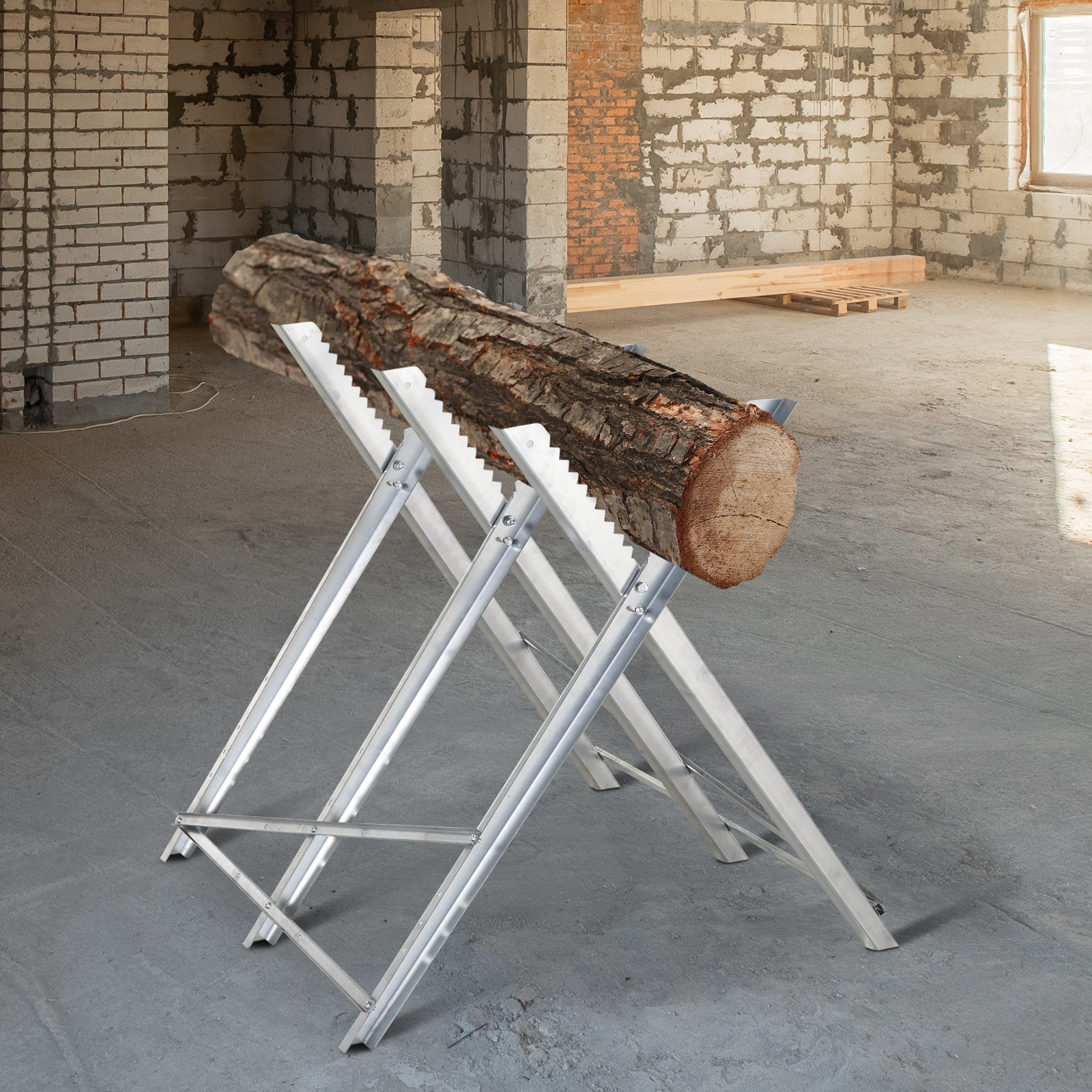 Dreieckiger, Klappbarer Metallständer Für Holzschneider Mit Gezahnten Zähnen, 83 X 83 X 79 Cm, Silber