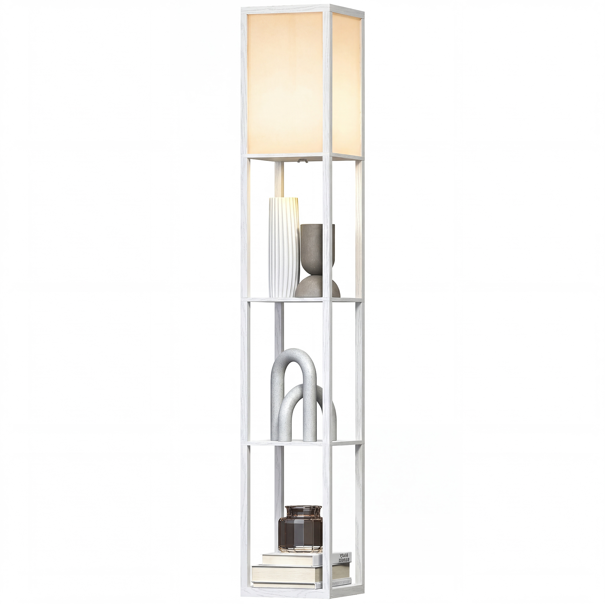 Lampadaire En Bois Avec Étagères, 26 X 26 X 160 Cm, Pour Salon Ou Chambre, Sans Ampoule