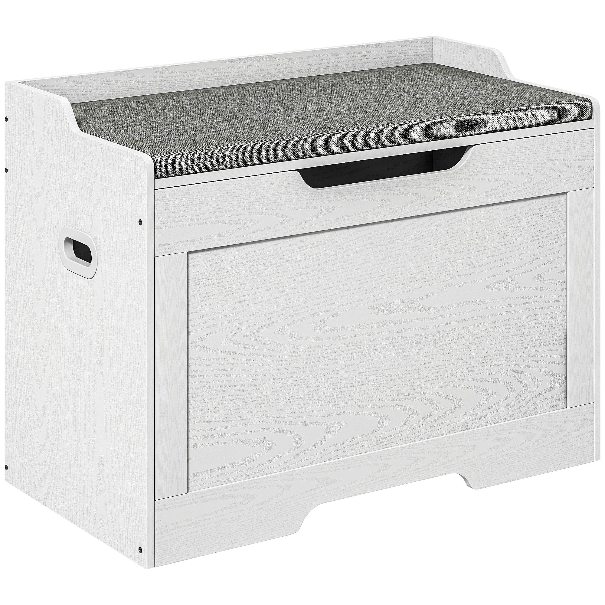 Coffre De Rangement 103l, Banc De Stockage Avec Charnières De Sécurité, Coussin D'Assise, Pour Diverses Pièces, Blanc