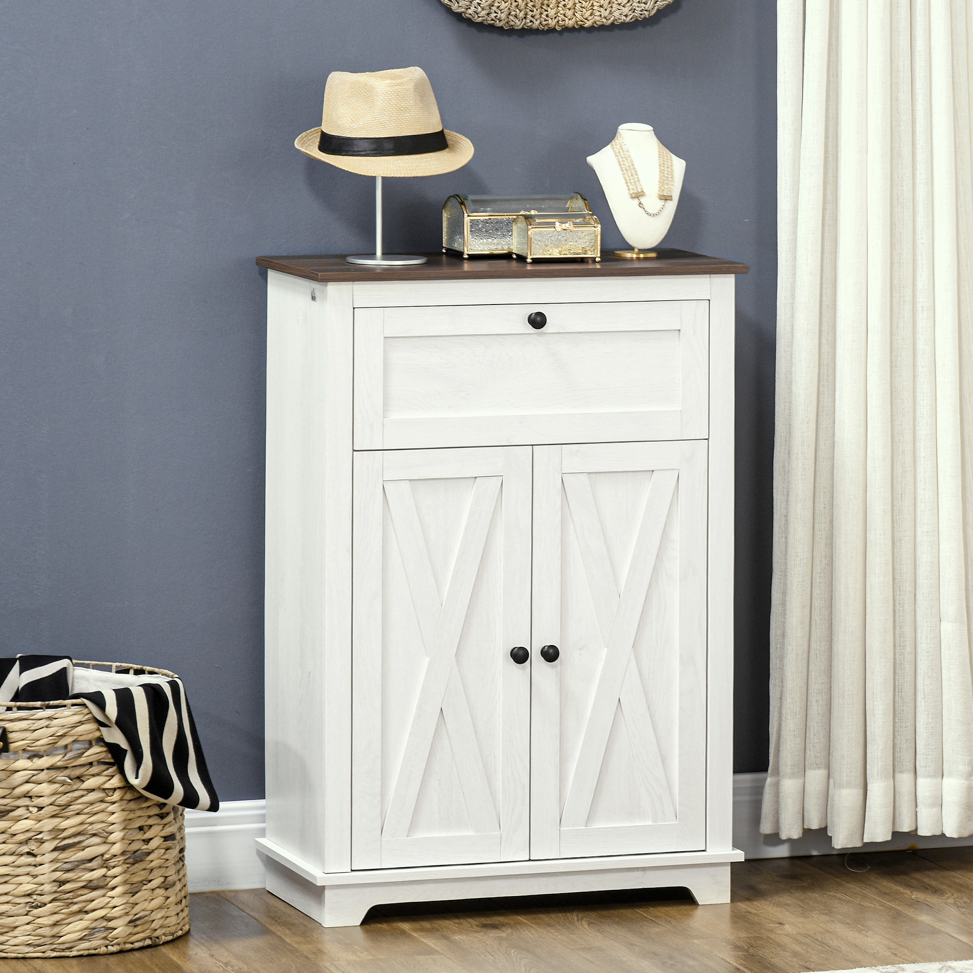 Küchensideboard Im Landhausstil Mit Schublade Und Verstellbarem Einlegeboden, Weiß