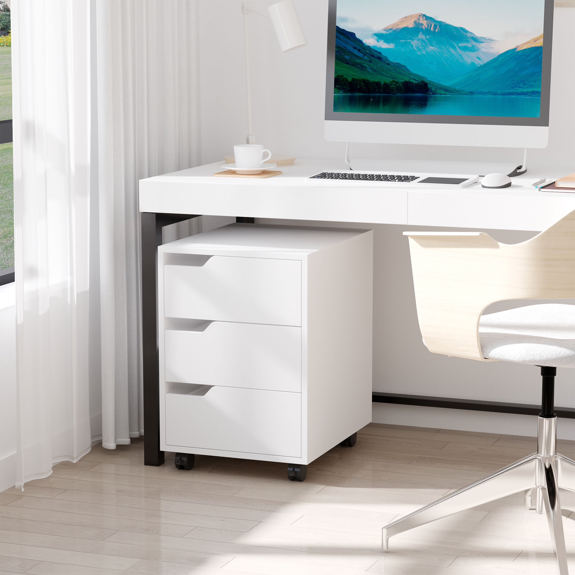 Mobiler Bürocontainer Mit 3 Schubladen, Rollbarer Aufbewahrungscontainer Für Dokumente Und Drucker, Kompaktes Aufbewahrungsmöbel Für Büro Oder Schlafzimmer, 40 X 50 X 57,5 Cm, Weiß