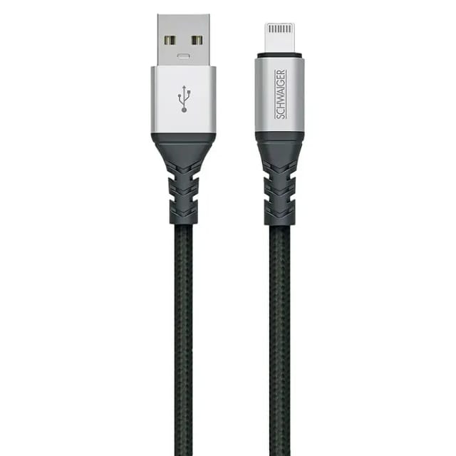Schwaiger® Type A - Lightning Sync und Ladekabel Unzerstörbar Schwarz 1,2 m