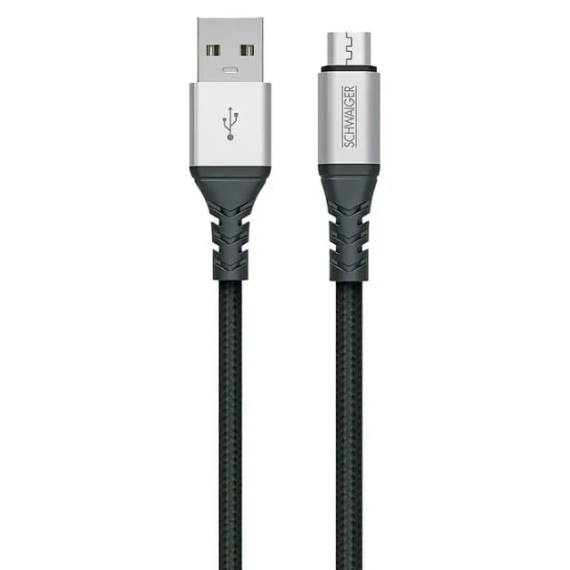 Schwaiger® Type A - Micro USB Sync und Ladekabel Unzerstörbar Schwarz 1,2 m