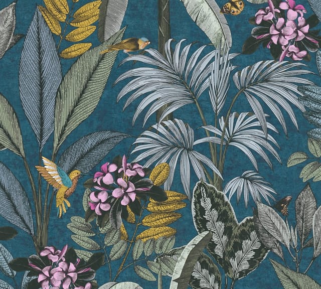 A.S. Création Vliestapete Dschungel Blätter Blau Grün