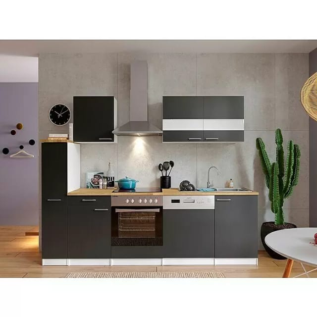 Respekta Küchenzeile KB250WGC 250 cm Grau-Weiß