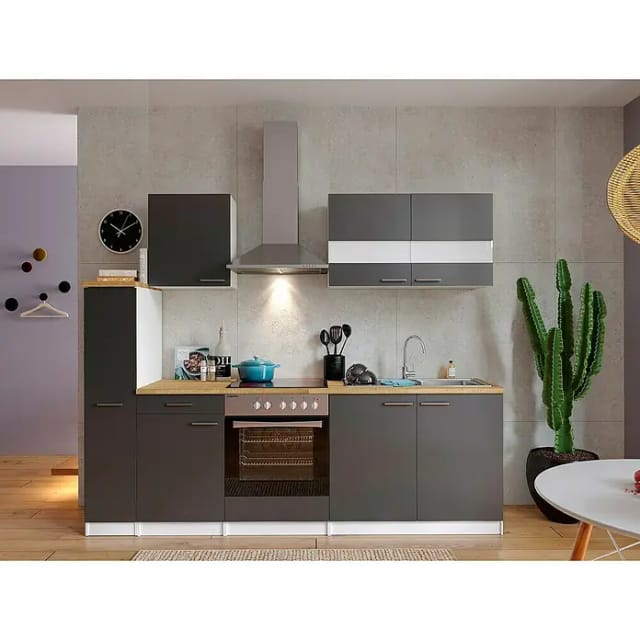 Respekta Küchenzeile KB240WGC 240 cm Grau-Weiß