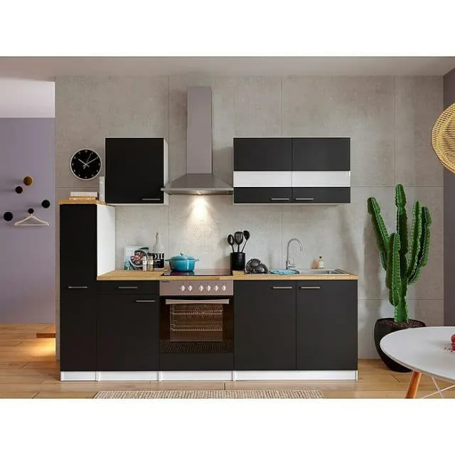 Respekta Küchenzeile KB240WSC 240 cm Schwarz-Weiß