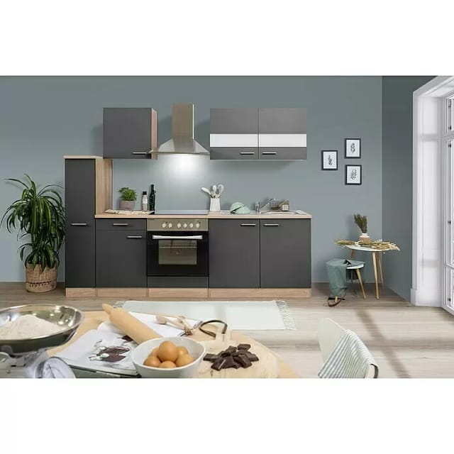Respekta Küchenzeile KB240ESGC 240 cm Grau-Eiche