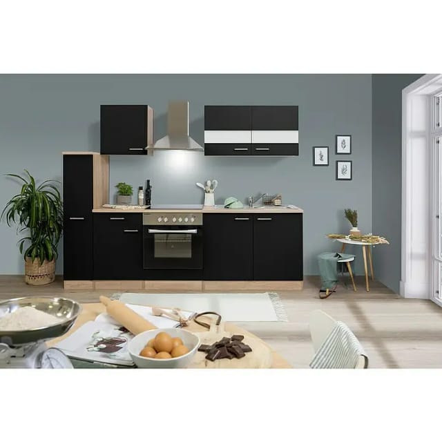 Respekta Küchenzeile KB240ESSC 240 cm Schwarz-Eiche