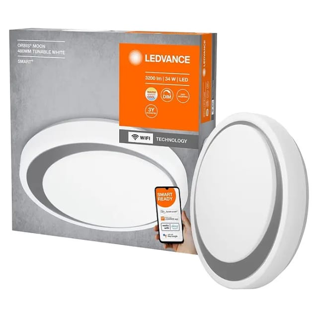 Ledvance Smart+ WiFi Deckenleuchte Orbis Moon Weiß-Silber Ø 48 cm Tunable White