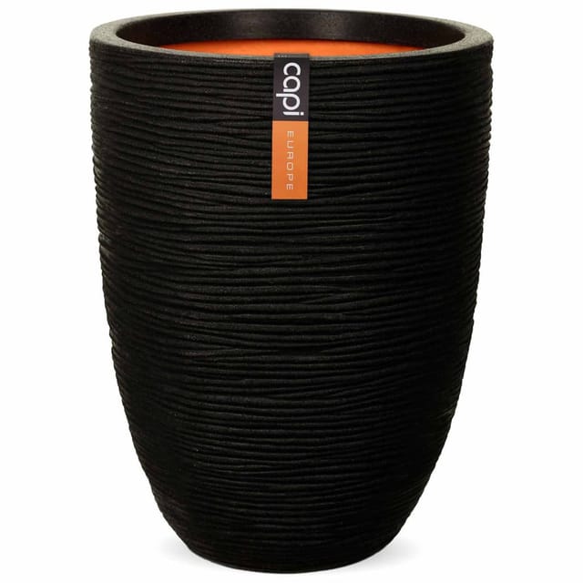 Capi Pflanztopf Nature Rib Elegant niedrig Riffel Ø 46 cm x 58 cm Schwarz