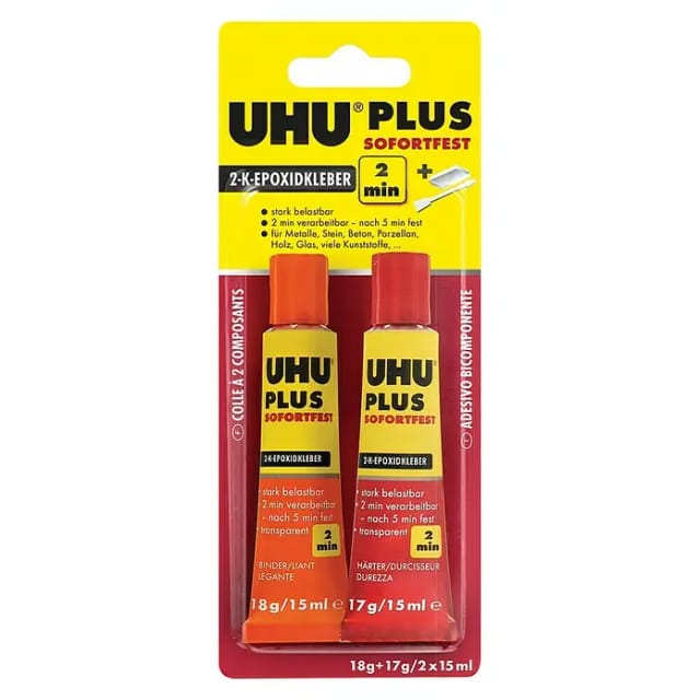 Uhu Plus Sofortfest 2-K-Epoxidkleber Transparent 18 g + 17 g