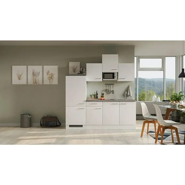 Flex-Well Exclusiv Küchenzeile Joelina 210 cm Weiß matt - Beton Grau