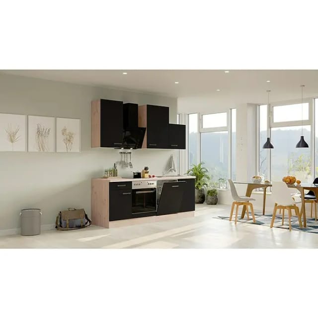 Flex-Well Exclusiv Küchenzeile Lara 220 cm Anthrazit - San Remo Eiche