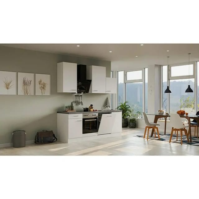 Flex-Well Exclusiv Küchenzeile Joelina 220 cm Weiß matt - Beton Grau