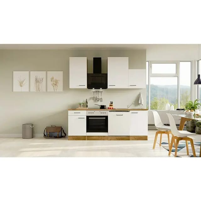 Flex-Well Exclusiv Küchenzeile Vintea 220 cm Magnolia matt - Lancelot Oak