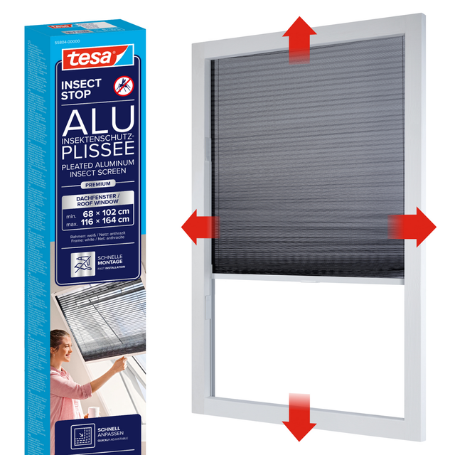tesa® Insect Stop Aluminium Insektenschutz-Plissee teleskopierbar anthrazit
