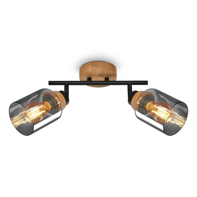Brilo Deckenleuchte Hema Schwenkbar Holzbasis E27 Fassung Rauchglas 28 cm
