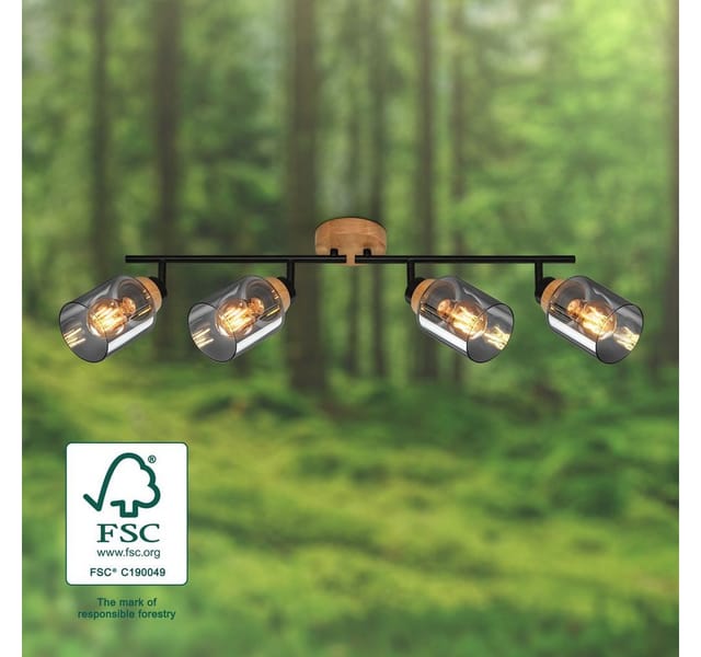 Brilo Deckenleuchte Hema Schwenkbar Holzbasis E27 Fassung Rauchglas 68 cm