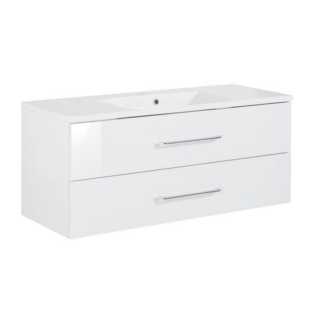 Fackelmann Einzelwaschtisch B.Clever 120 cm Weiß Hochglanz mit Softclose