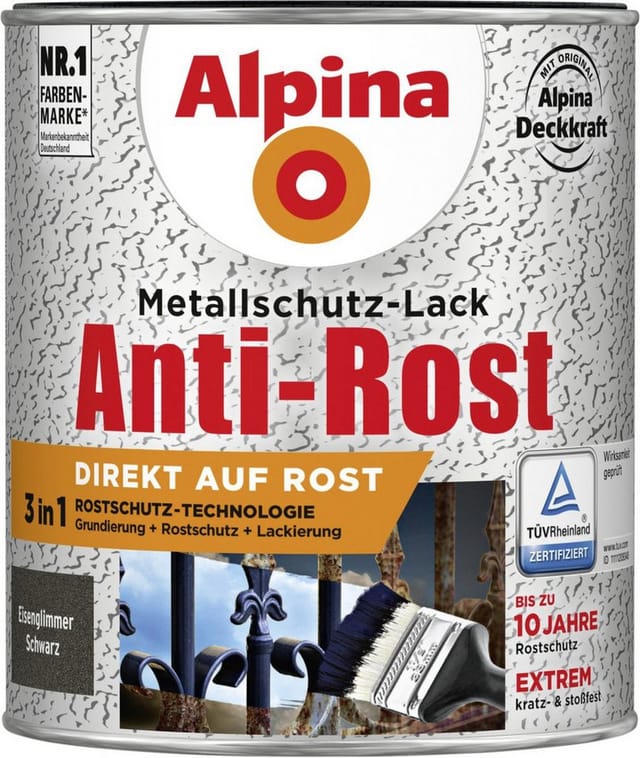 Alpina Metallschutz-Lack Anti-Rost Schwarz Eisenglimmer 750 ml