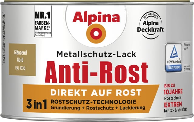Alpina Metallschutz-Lack Anti-Rost Gold glänzend 300 ml