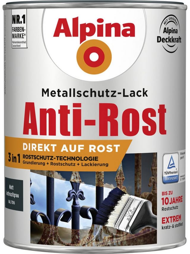 Alpina Metallschutz-Lack Anti-Rost Anthrazitgrau matt 2,5,