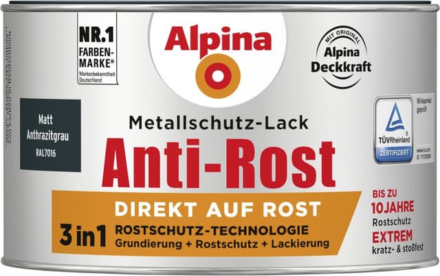 Alpina Metallschutz-Lack Anti-Rost Anthrazitgrau matt 300 ml