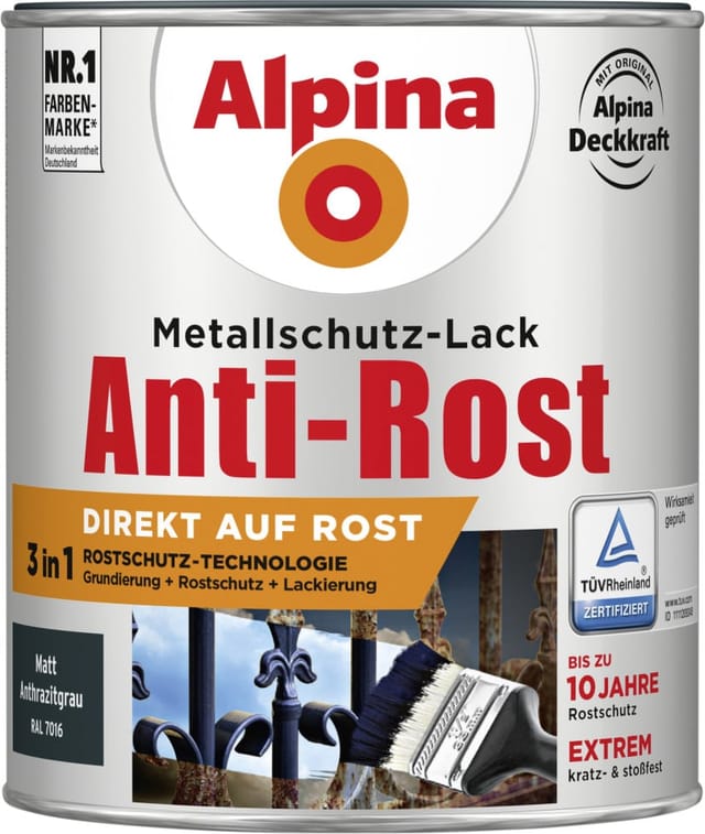 Alpina Metallschutz-Lack Anti-Rost Anthrazitgrau matt 750 ml