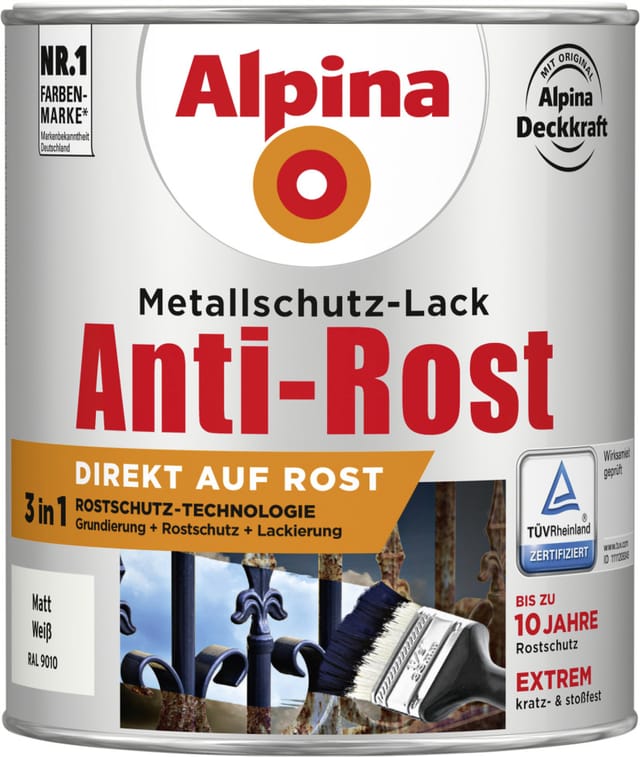 Alpina Metallschutz-Lack Anti-Rost Weiß matt 750 ml
