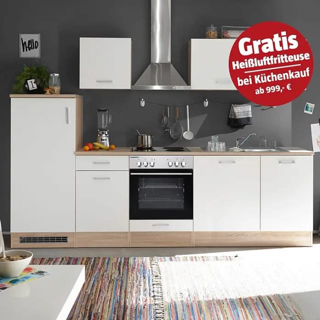 Respekta Küchenzeile KB280ENWP 280 cm Weiß-Eiche Natura Nachbildung