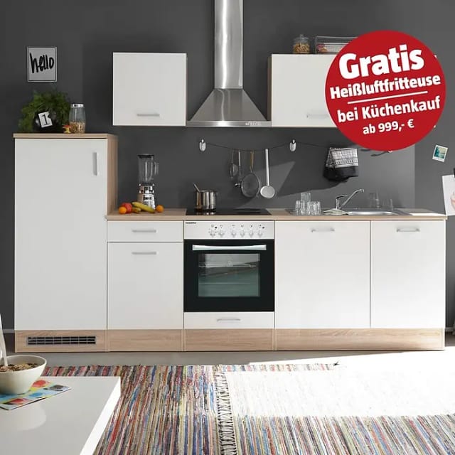 Respekta Küchenzeile KB280ENWPC 280 cm Weiß Eiche-Natura Nachbildung