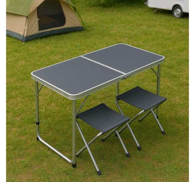 Greemotion Camping-Set mit 4 Hockern und Klapptisch Silber-Anthrazit