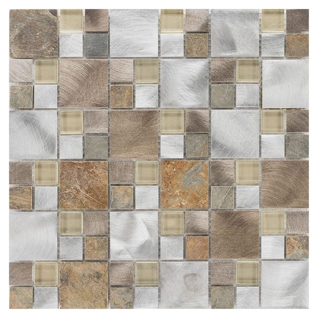 Mosaik Glas & Aluminium Silver Slate Beige Grey 30 cm x 30 cm