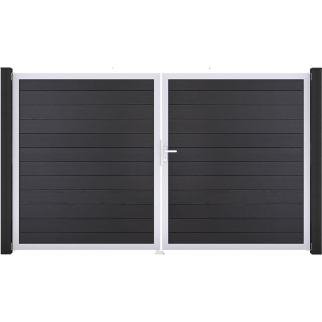 GroJa Solid Steckzaun Tor DIN Rechts EV1 Steingrau co-extrudiert