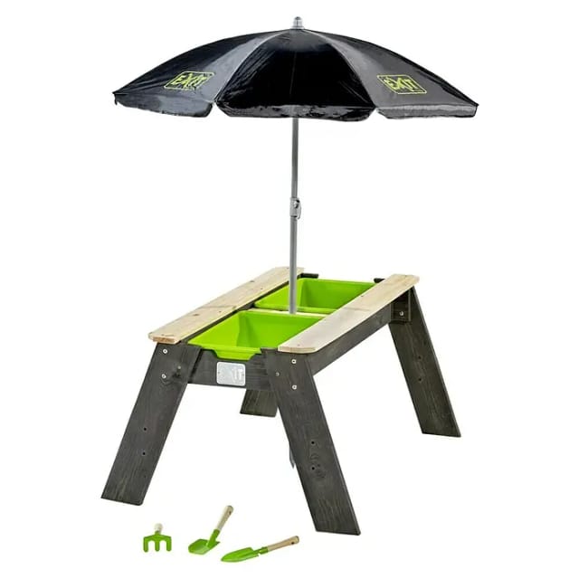 EXIT Aksent Sand- und Wassertisch mit Sonnenschirm und Gartenwerkzeugen