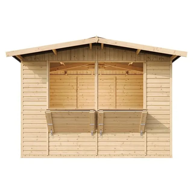 Timbela Marktbude Holz M150 6,03 m² mit 2 Theken und Stauraum